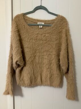 Jessica Simpson Fuzzy Crewneck Sweater in Camel